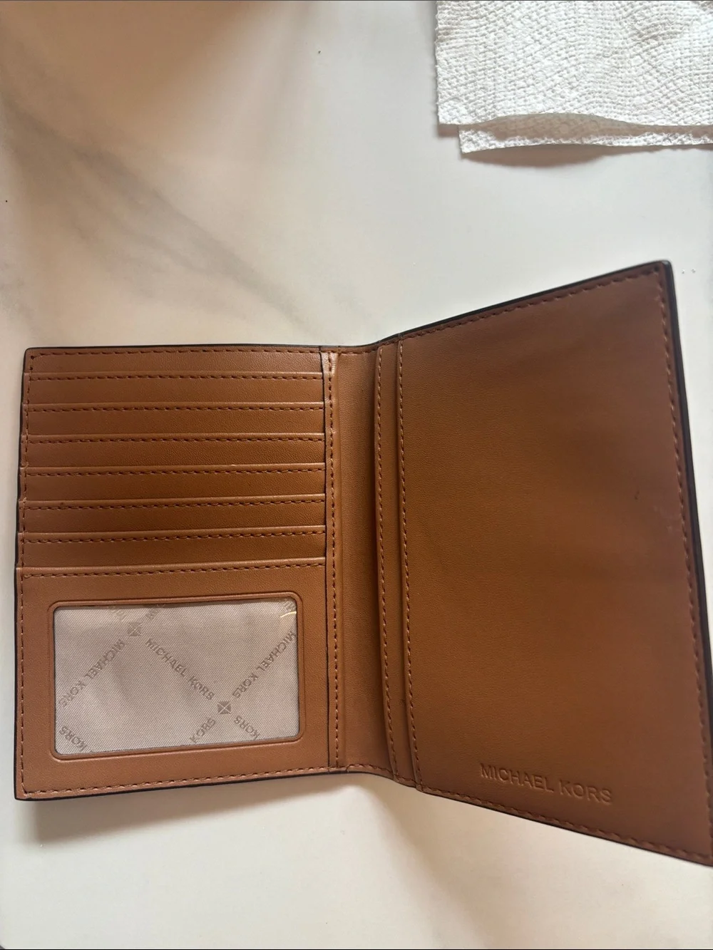 Michael Kors Brown MK Monogram Card & Passport Holder with Gold Logo